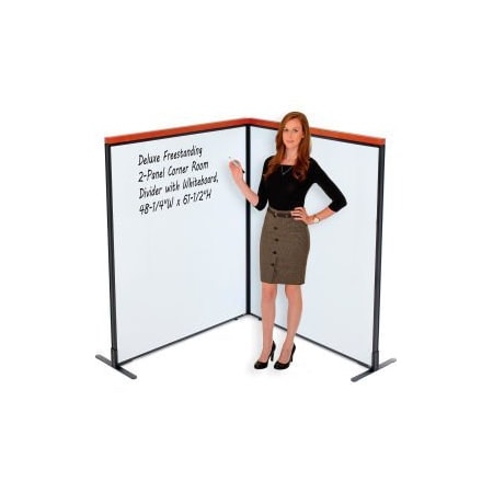 Global Equipment Interion    Deluxe Freestanding 2-Panel Corner Room Divider with Whiteboard, 48-1/4"W x 61-1/2"H 695165B